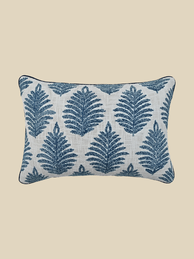 Azure Floral Cotton Embroidered Cushion