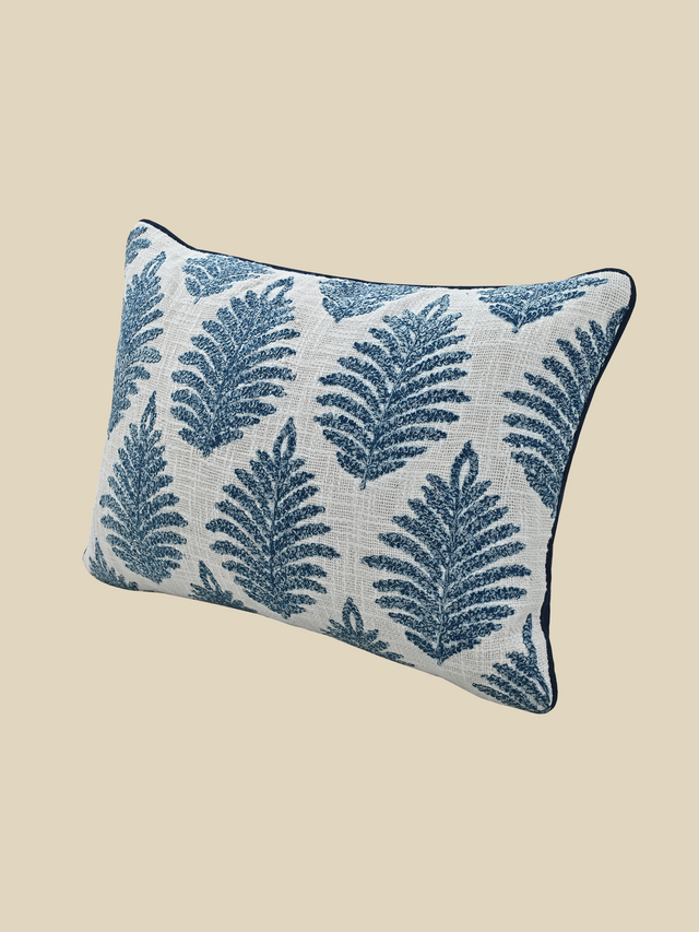 Azure Floral Cotton Embroidered Cushion
