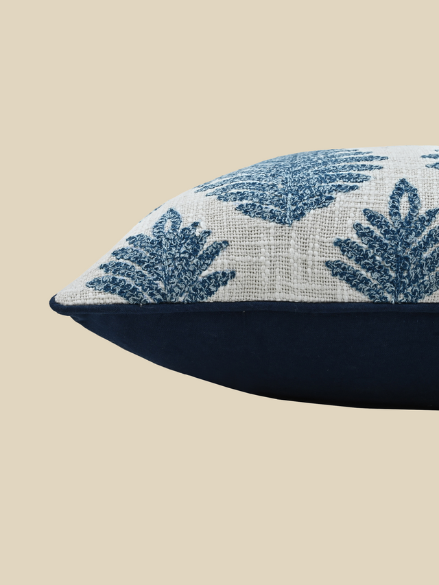 Azure Floral Cotton Embroidered Cushion