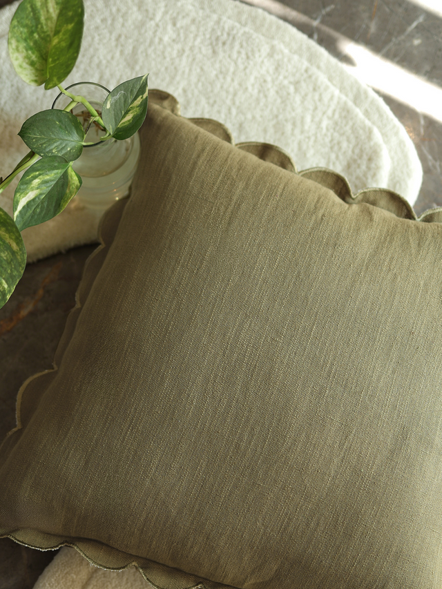 Zina Cotton-Linen Olive Green Cushion