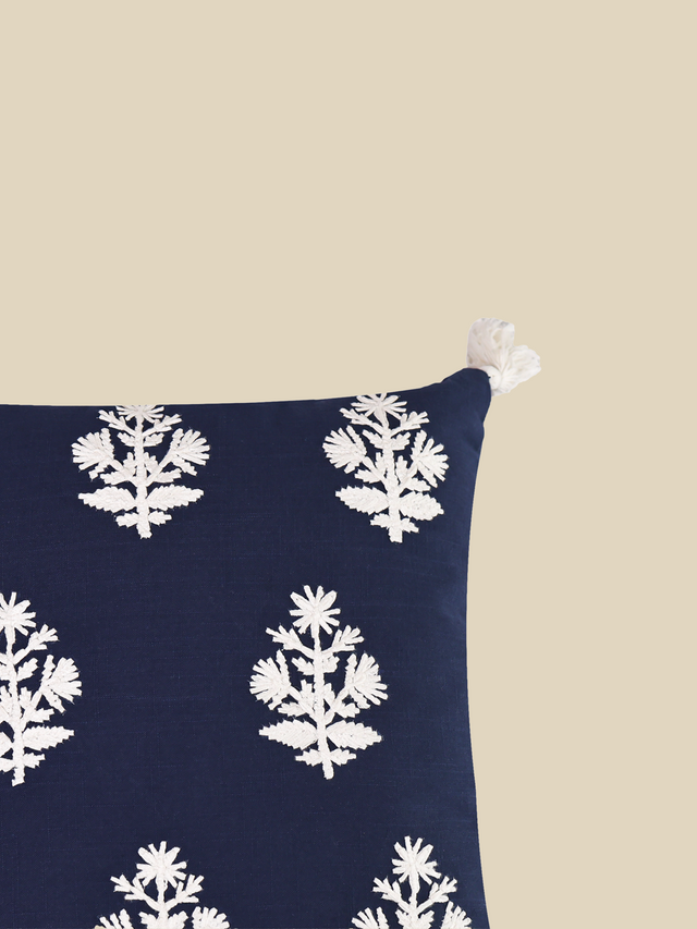 Indigo Embroidered Cotton Cushion