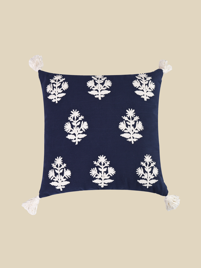 Indigo Embroidered Cotton Cushion