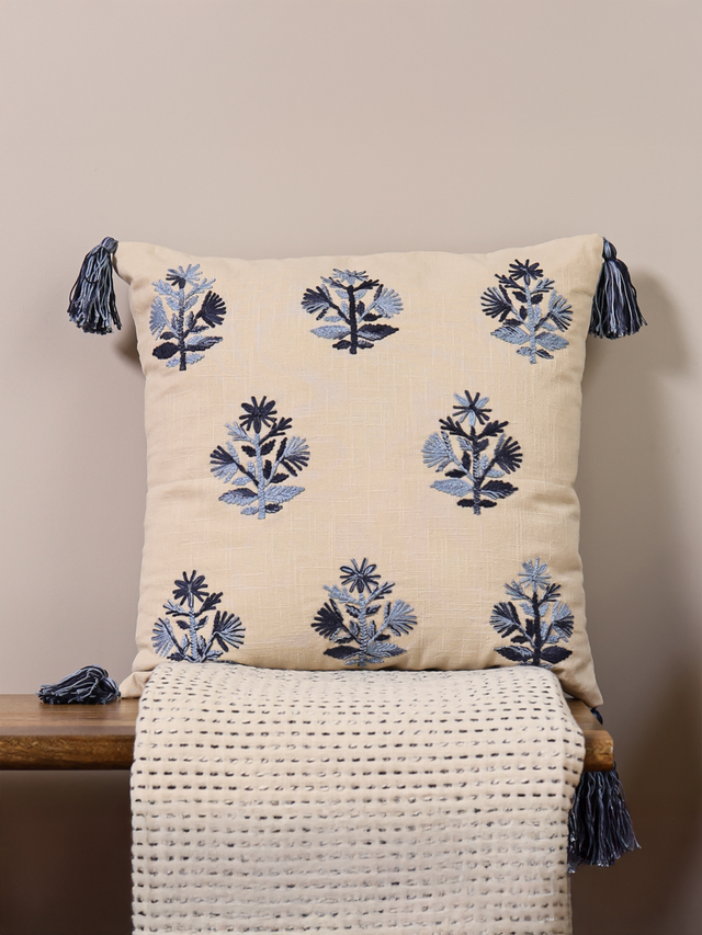Elm Embroidered Cotton Cushion