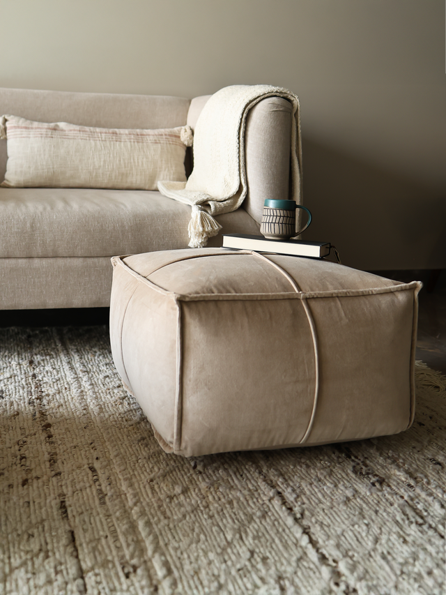 Verdure Beige Cotton Pouffe