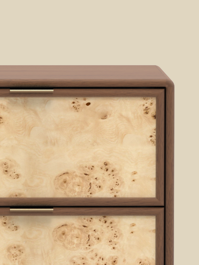 Aurea Burl Two Drawer Bedside Table - Walnut