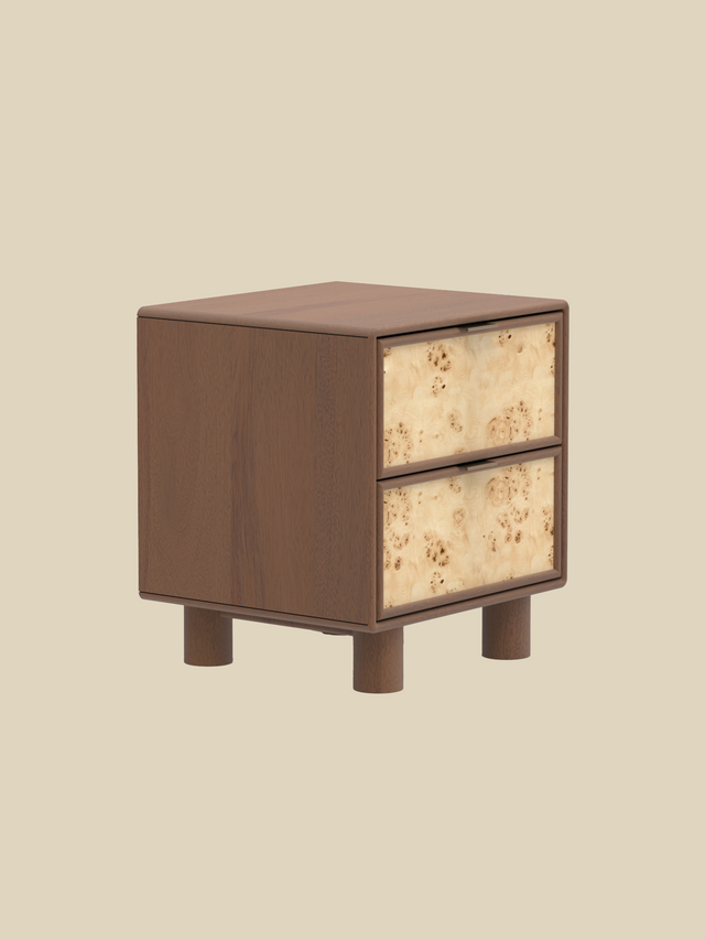 Aurea Burl Two Drawer Bedside Table - Walnut