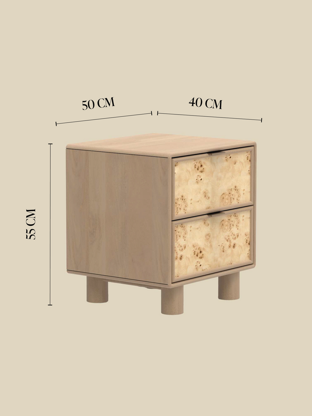 Aurea Burl Two Drawer Bedside Table - Natural