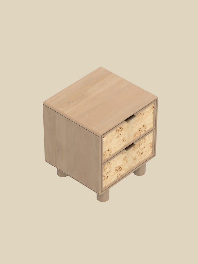 Aurea Burl Two Drawer Bedside Table - Natural