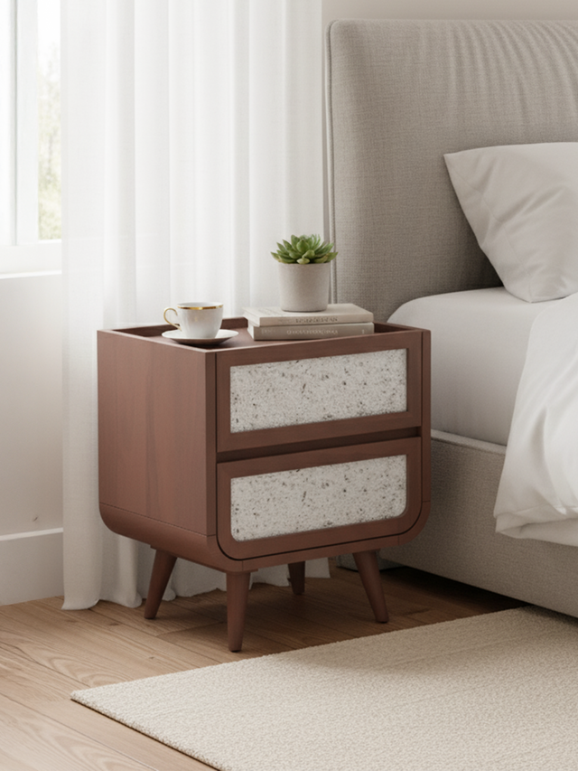 Kael Two Drawer Bedside Table - Walnut