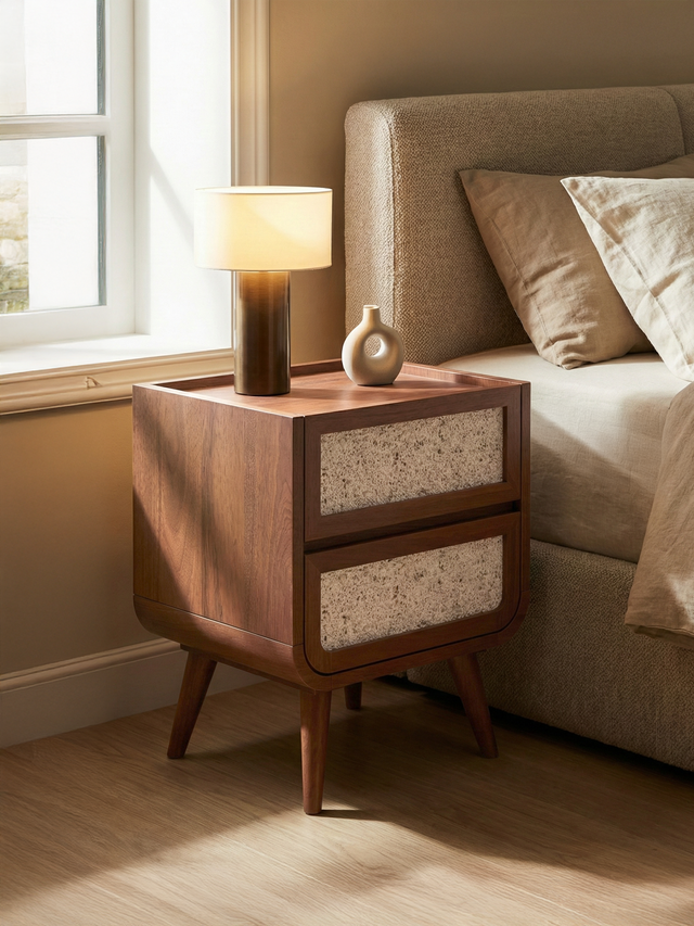 Kael Two Drawer Bedside Table - Walnut