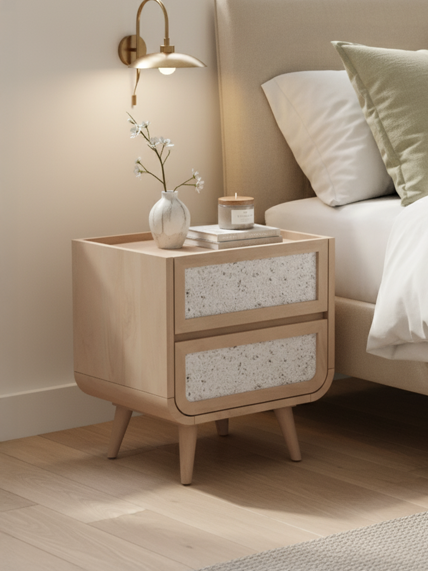 Kael Two Drawer Bedside Table - Natural