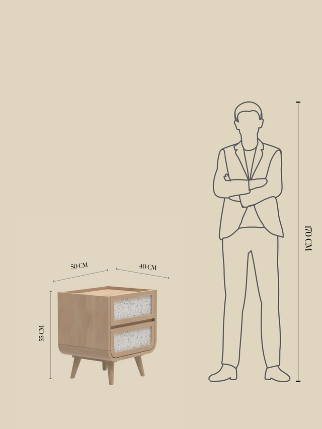 Kael Two Drawer Bedside Table - Natural