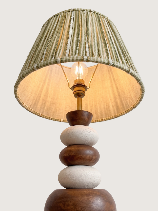 Vadim Silk Striped Lampshade with Pebble Base
