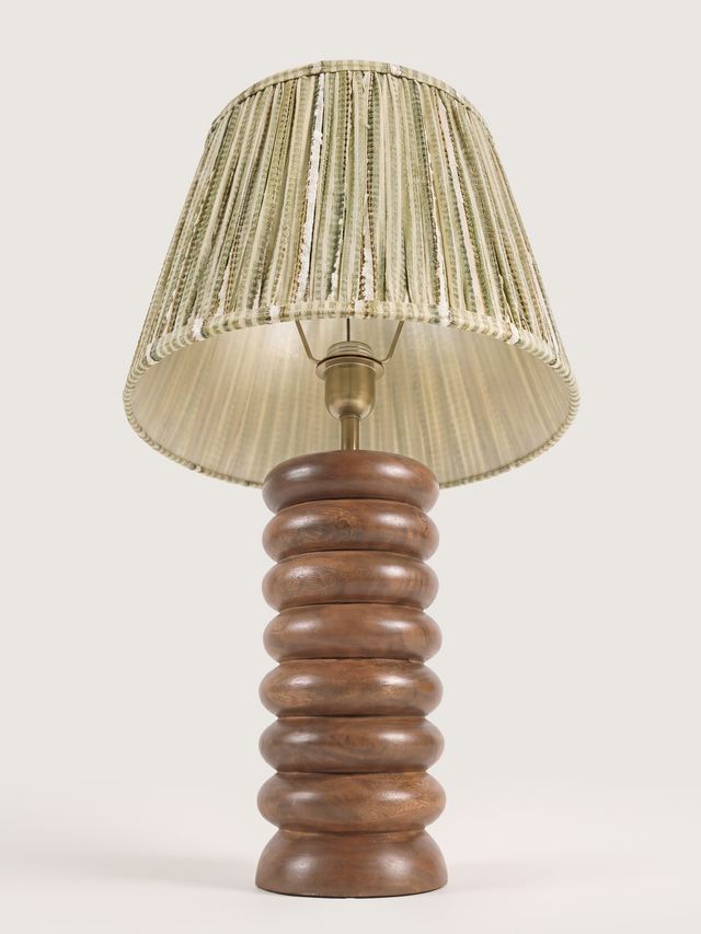 Vadim Silk Striped Lampshade with Sculptural Mango Wood Base