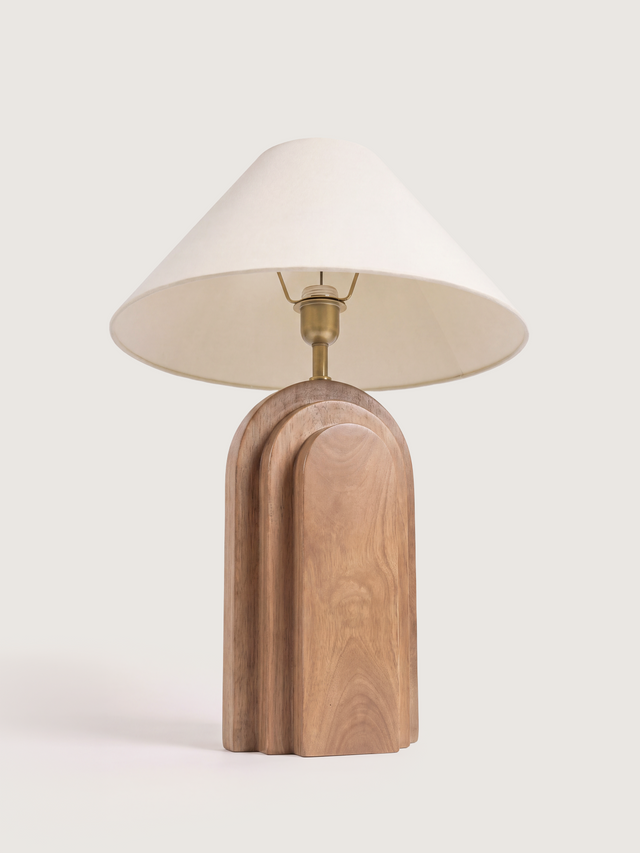 Vila Cotton Lampshade with Geometric Mango Wood Base