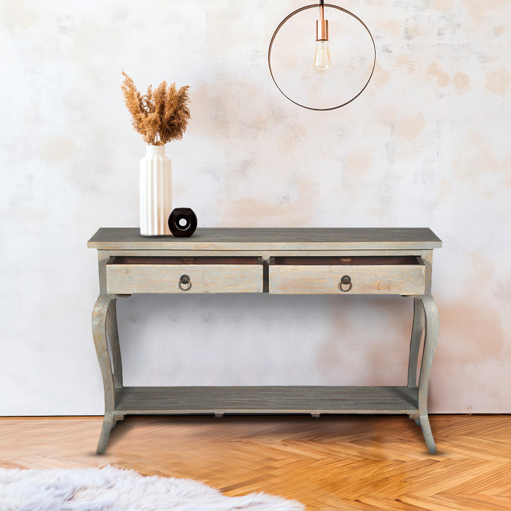 Odessa Cottage Style Two Drawer Wooden Console Table