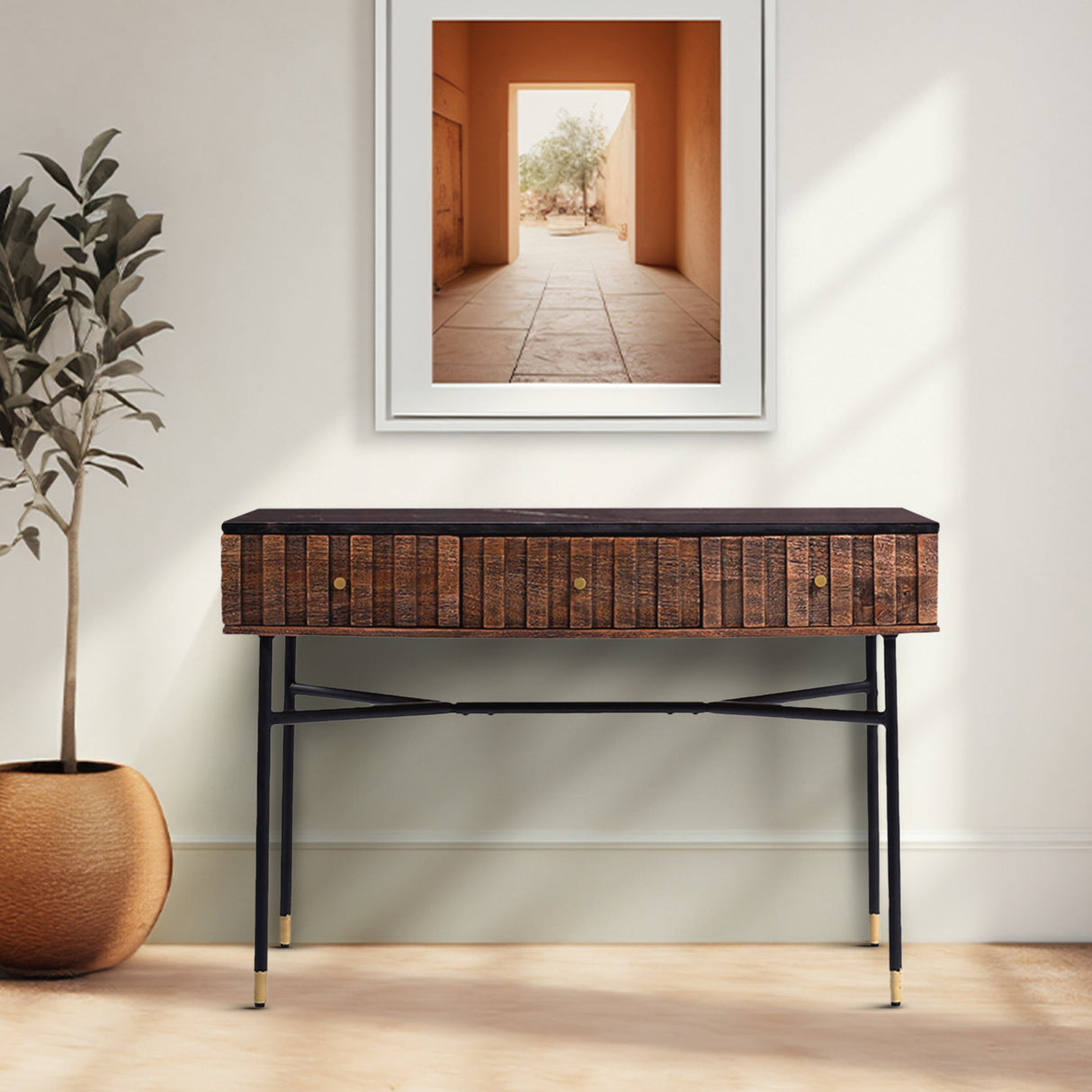 Mirabel Marble Top Three Drawer Console Table