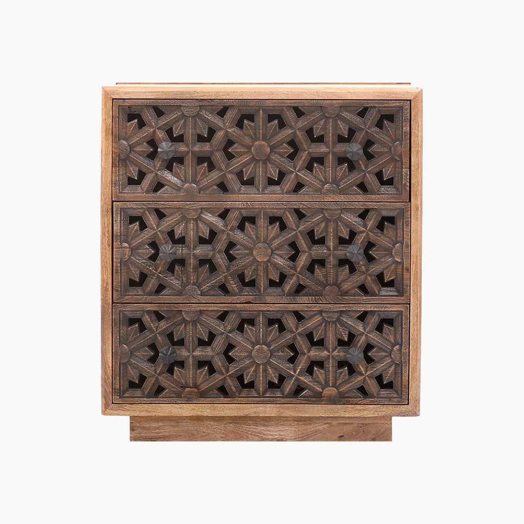 Liora Cut Work Wooden Three Chest of Drawers