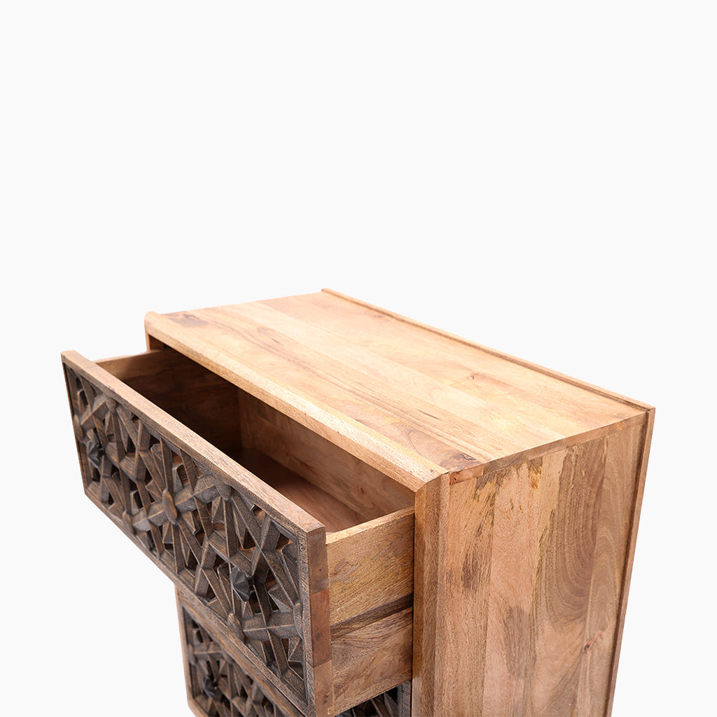 Liora Cut Work Wooden Three Chest of Drawers