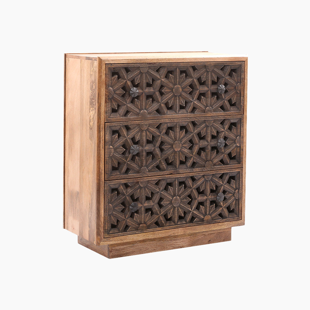 Liora Cut Work Wooden Three Chest of Drawers