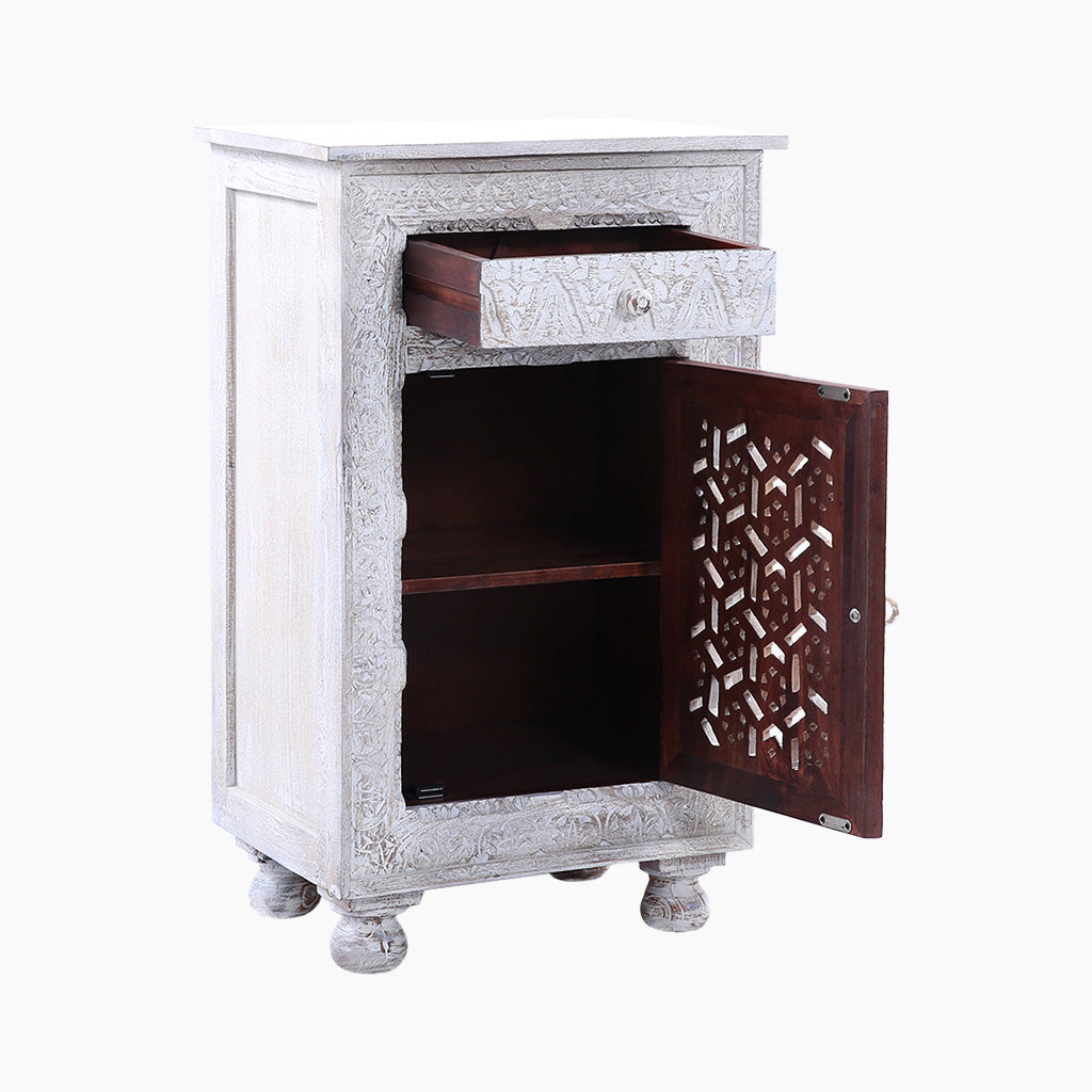 Zinnia Floral Carved Wooden Side Table