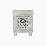 Zinnia Floral Carved Wooden Side Table