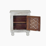 Zinnia Floral Carved Wooden Side Table