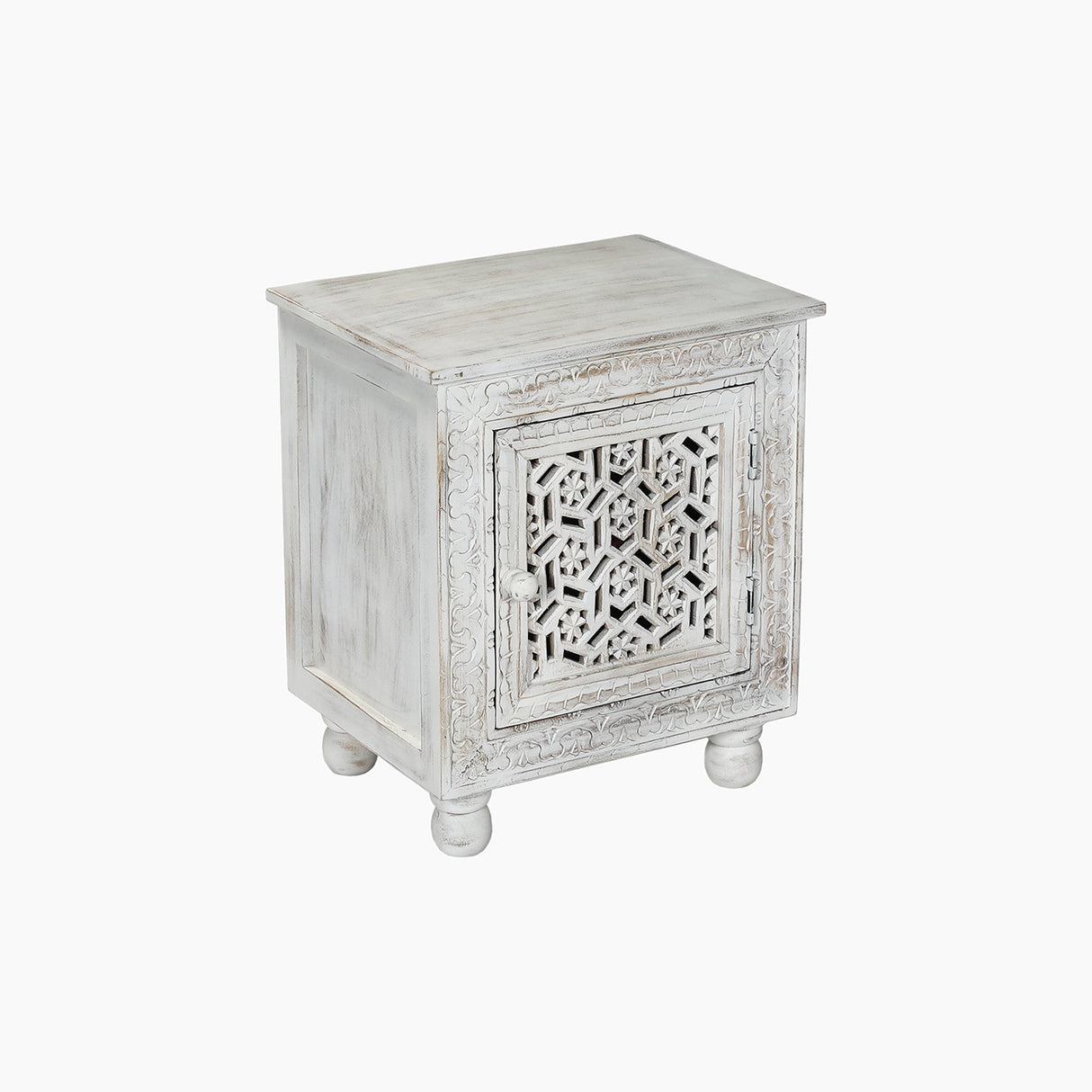 Zinnia Floral Carved Wooden Side Table