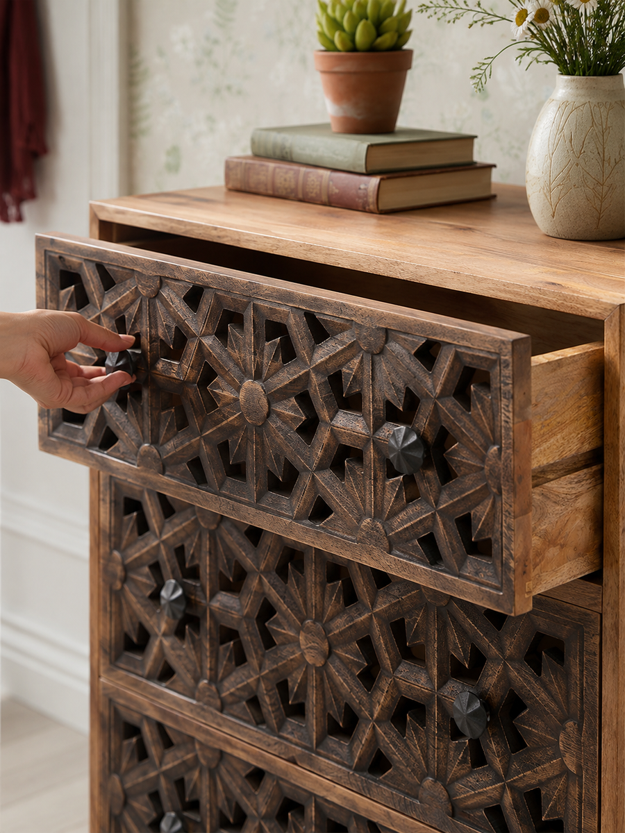 Rustic Metal, Hand-Carved Doors