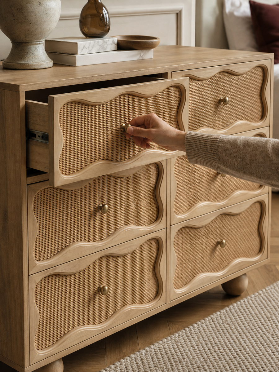 Six Drawers, Woven Cane Fronts