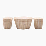 Soleil Set of Wooden Carved Coffee & 2 End Tables