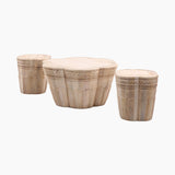 Soleil Set of Wooden Carved Coffee & 2 End Tables