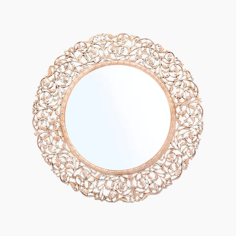 Aspen Carved Wood Round Mirror