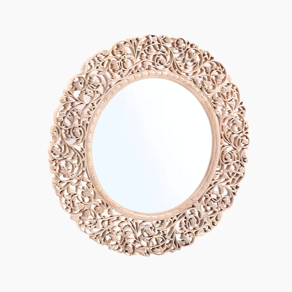 Aspen Carved Wood Round Mirror