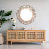 Aspen Carved Wood Round Mirror