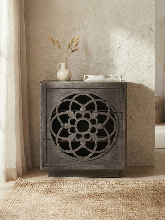 Harmony Mango Wood Three Drawer Chest - Grey