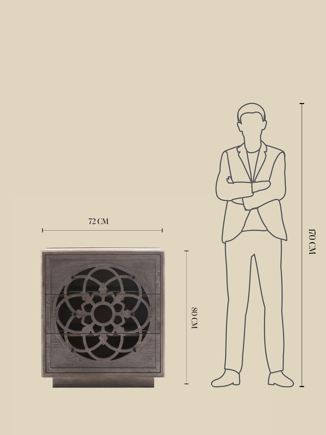 Harmony Mango Wood Three Drawer Chest - Grey