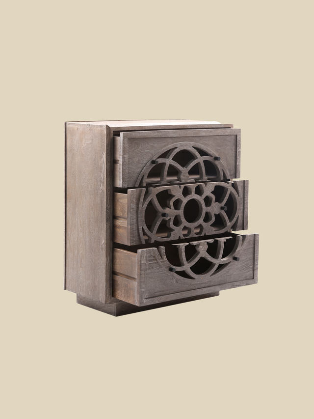 Harmony Mango Wood Three Drawer Chest - Grey