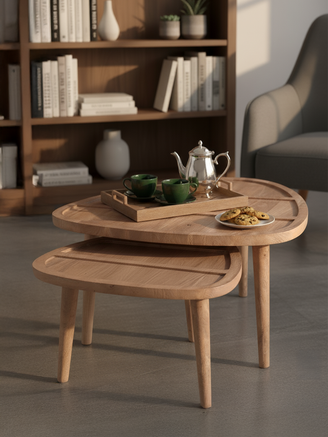 Cairo Wooden Nesting Coffee Tables - Natural