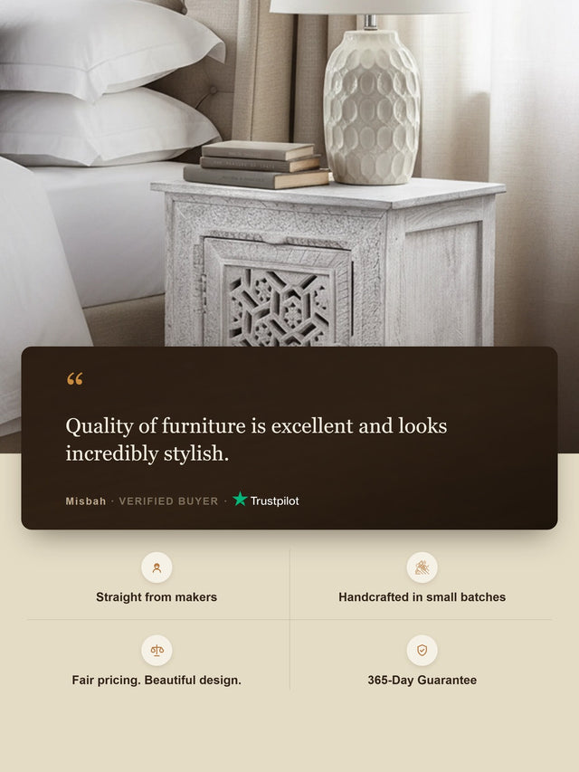 Grace Carved Wooden Bedside Table - Small