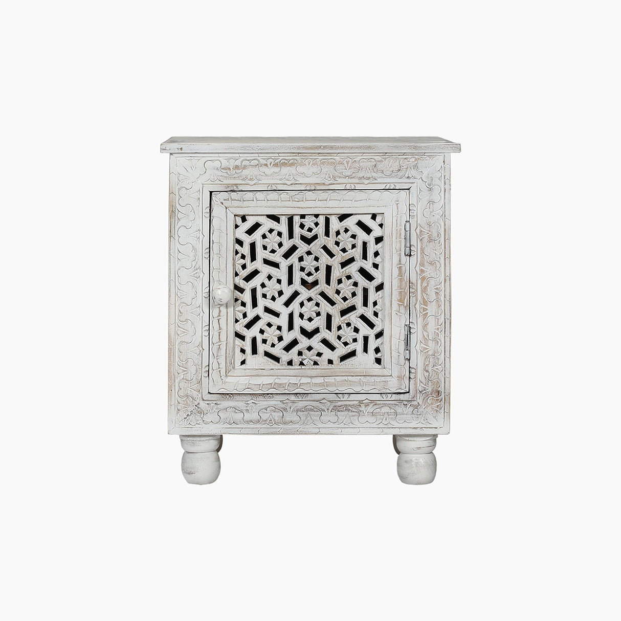 Zinnia Floral Carved Wooden Side Table