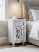 Grace Carved Wooden Bedside Table - Large