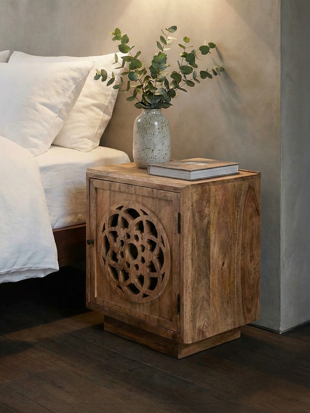 Harmony Mango Wood Bedside Table - Warm Wood