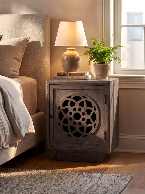 Harmony Mango Wood Bedside Table - Grey
