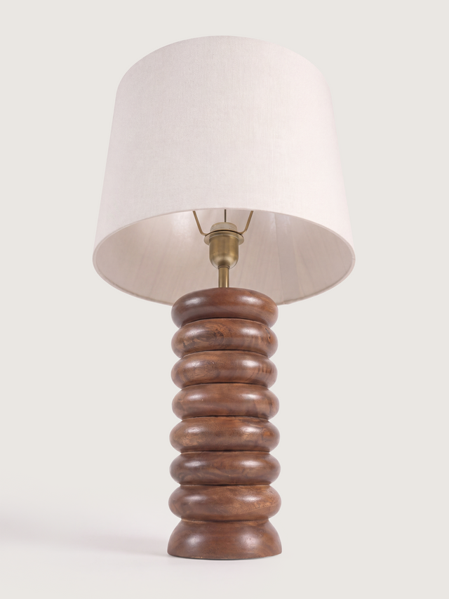 Bonita Cotton Lampshade with Sculptural Mango Wood Base