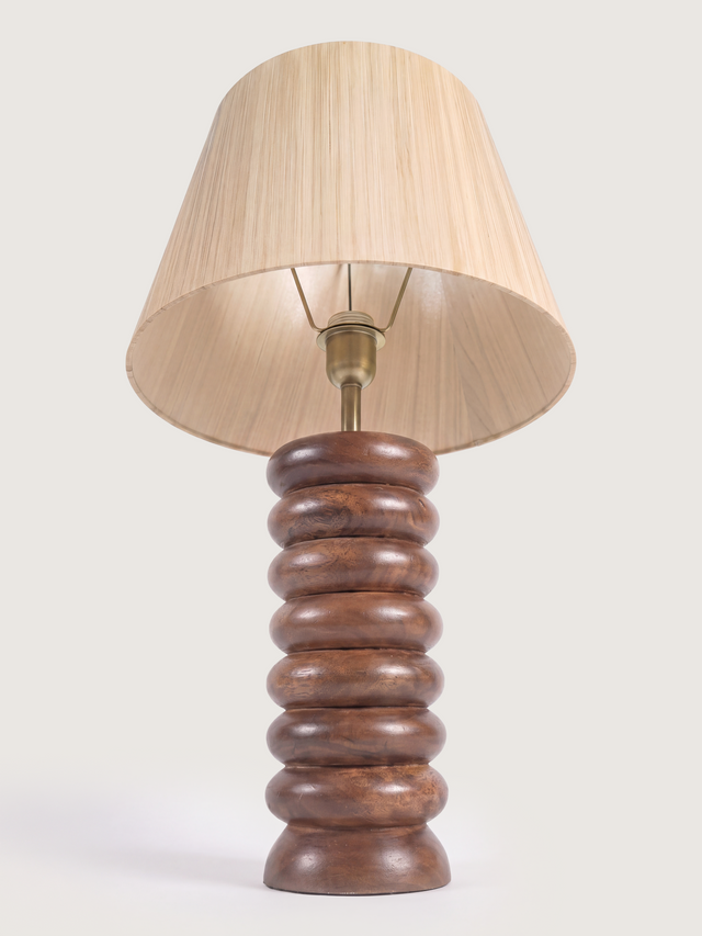 Brian Silk Lampshade with Sculptural Mango Wood Base