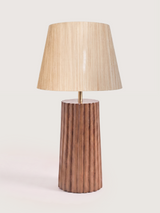 Brian Silk Lampshade with Fluted Mango Wood Base