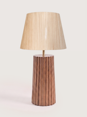 Brian Silk Lampshade with Fluted Mango Wood Base