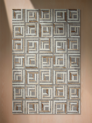 Mesa Hide & Wool Geometric Rug - Grey