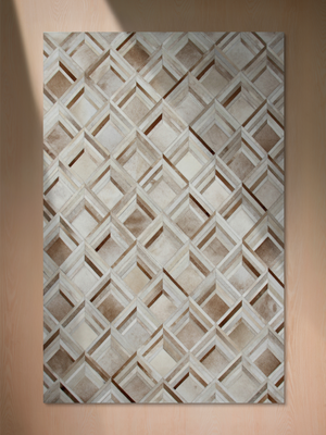 Dune Hide & Wool Geometric Rug - Beige